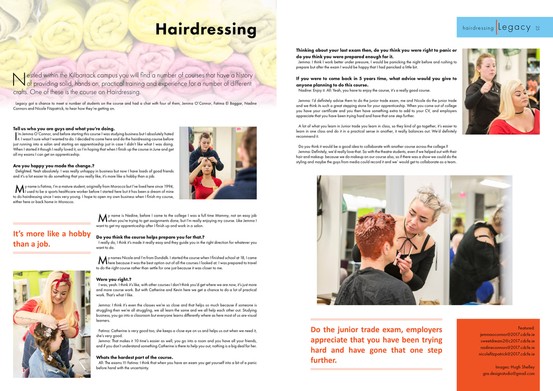 Building Brand relationships Legacy magazine by Hugh Shelley, Grá design, digital marketing, brand storytelling, hair styling in Coláiste Dhúlaigh